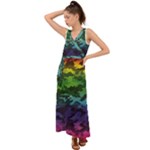 Rainbow Camouflage V-Neck Chiffon Maxi Dress