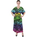 Rainbow Camouflage V-Neck Boho Style Maxi Dress