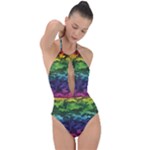 Rainbow Camouflage Plunge Cut Halter Swimsuit