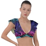 Rainbow Camouflage Plunge Frill Sleeve Bikini Top