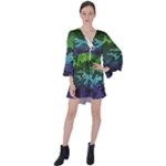 Rainbow Camouflage V-Neck Flare Sleeve Mini Dress