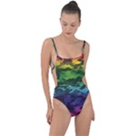 Rainbow Camouflage Tie Strap One Piece Swimsuit