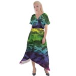 Rainbow Camouflage Cross Front Sharkbite Hem Maxi Dress