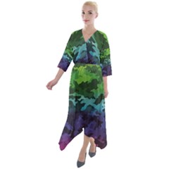 Quarter Sleeve Wrap Front Maxi Dress 