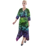 Rainbow Camouflage Quarter Sleeve Wrap Front Maxi Dress