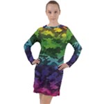 Rainbow Camouflage Long Sleeve Hoodie Dress