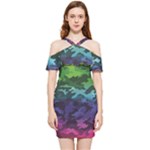 Rainbow Camouflage Shoulder Frill Bodycon Summer Dress