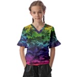 Rainbow Camouflage Kids  V-Neck Horn Sleeve Blouse
