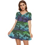 Rainbow Camouflage Tiered Short Sleeve Mini Dress