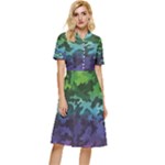Rainbow Camouflage Button Top Knee Length Dress