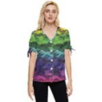 Rainbow Camouflage Bow Sleeve Button Up Top