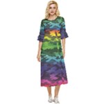 Rainbow Camouflage Double Cuff Midi Dress