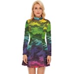 Rainbow Camouflage Long Sleeve Velour Longline Dress