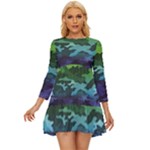 Rainbow Camouflage Long Sleeve Babydoll Dress