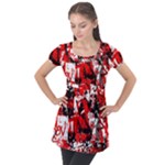 Red Graffiti Puff Sleeve Tunic Top