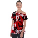 Red Graffiti Off Shoulder Tie-Up Tee