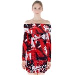 Red Graffiti Long Sleeve Off Shoulder Dress