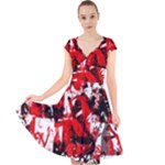 Red Graffiti Cap Sleeve Front Wrap Midi Dress