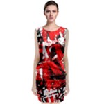 Red Graffiti Sleeveless Velvet Midi Dress