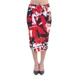 Red Graffiti Velvet Midi Pencil Skirt