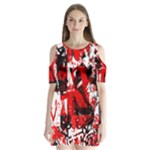 Red Graffiti Shoulder Cutout Velvet One Piece