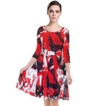 Red Graffiti Quarter Sleeve Waist Band Dress