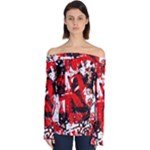 Red Graffiti Off Shoulder Long Sleeve Top