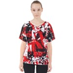 Red Graffiti V-Neck Dolman Drape Top