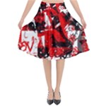 Red Graffiti Flared Midi Skirt