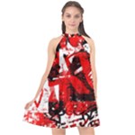 Red Graffiti Halter Neckline Chiffon Dress 