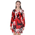 Red Graffiti Long Sleeve Chiffon Shift Dress 