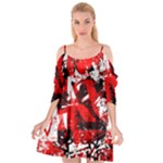 Red Graffiti Cutout Spaghetti Strap Chiffon Dress