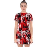 Red Graffiti Drop Hem Mini Chiffon Dress