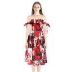 Red Graffiti Shoulder Tie Bardot Midi Dress