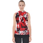 Red Graffiti Mock Neck Shell Top