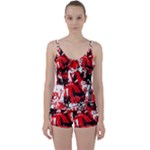 Red Graffiti Tie Front Two Piece Tankini