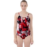 Red Graffiti Cut Out Top Tankini Set