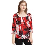 Red Graffiti Chiffon Quarter Sleeve Blouse