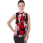 Red Graffiti Mock Neck Chiffon Sleeveless Top