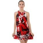 Red Graffiti Halter Tie Back Chiffon Dress