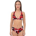 Red Graffiti Double Strap Halter Bikini Set