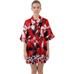 Red Graffiti Half Sleeve Satin Kimono 