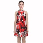 Red Graffiti Velvet Halter Neckline Dress 