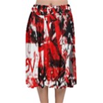 Red Graffiti Velvet Flared Midi Skirt