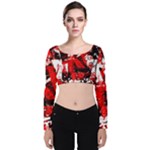 Red Graffiti Velvet Long Sleeve Crop Top