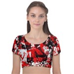 Red Graffiti Velvet Short Sleeve Crop Top 