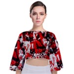 Red Graffiti Tie Back Butterfly Sleeve Chiffon Top
