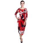 Red Graffiti Quarter Sleeve Midi Velour Bodycon Dress