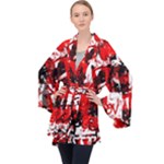 Red Graffiti Long Sleeve Velvet Kimono 
