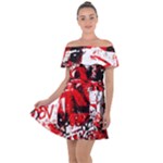 Red Graffiti Off Shoulder Velour Dress